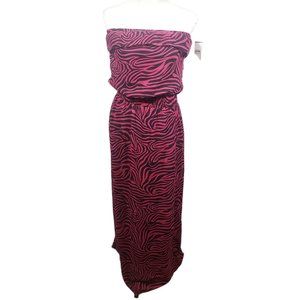 L8TER Women's size Medium Black and Pink animal print Strapless Dress